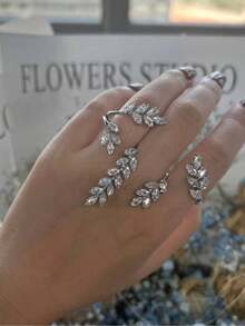 1 chiếc nhẫn Zirconia Phụ kiện, Vòng tay lá hở cho cô dâu - Bạc - Xem 2