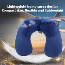 2Pcs U-Shaped Inflatable Neck Pillow, Crystal Velvet Washable Cover, Ergonomic Neck & Chin Support, Portable Compact Travel Pillow For Airplane Car Office Soft Memory Foam Comfort - 藍色灰色 - 查看 5