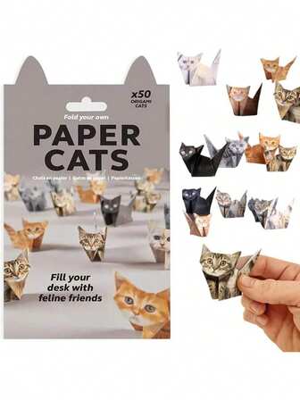 50 piezas DIY Origami Gato - Dobla en una forma de gato adorable. Los gatos de origami son perfectos como regalos para fiestas de oficina, decoraciones navideñas, regalos para amantes de los gatos, regalos festivos y también hacen adornos de escritorio divertidos con un estilo hecho a mano único.