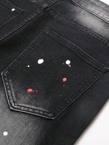Men's Stretchy Slim-Fit Distressed Comfortable Jeans, Vintage Style, Machine Washable, Suitable For All Seasons, Casual Versatile Denim Pants - Black - View 3