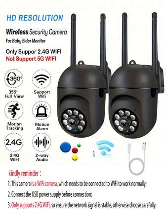2pcs 1080P WiFi Security Camera With Night Vision, Spotlight And Speaker - Two-Way Audio, Motion Tracking, 360° Pan/Tilt/Zoom, For Home Indoor/Outdoor Security, Compatible With Alexa, Suitable For Young, Elderly And Pets, Indoor Security | Modern Security System | Wireless Connection Indoor/Outdoor Surveillance Camera