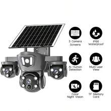 S1B Solar WiFi Surveillance - 4K HD Triple Lens Outdoor Audio Linkage, Ultra-HD Night Vision Security Camera, 360-Degree Wide-Angle Auto-Tracking Color Night Vision, Two-Way Audio PTZ CCTV Camera, Solar Panel Or USB Charging, SD And Cloud Storage, Wireless Video Monitoring, Easy-To-Use Smart Security Camera For Home Security - màu đen - Xem 2