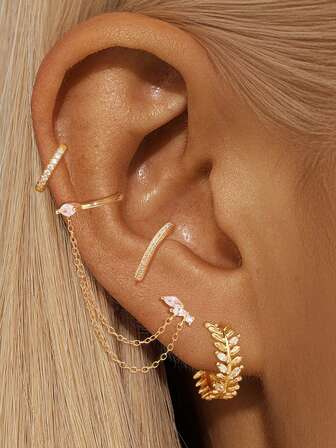 4 件优雅 24K 镀金方晶锆石耳环女士锆石耳钉套装