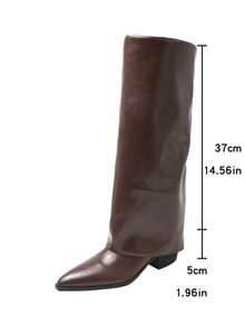 新款秋冬女士过膝长靴，法式尖头粗跟套穿式过膝长靴，多功能英伦风休闲高跟骑马靴，棕色靴筒 - 棕色 - 查看 8