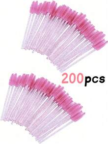 200pcs Crystal Pink/Black Delicate Eyelash Brush, Eyebrow Brush, Makeup Brush Set, Suitable For Eyelash Extension Grooming, Eyeshadow Brush, Spiral Brush, Etc. - Clear - View 15