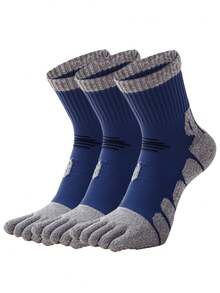 3 Pairs Men's Thick Terry Cushion Toe Socks, Professional Sports Compression Socks For Outdoor Fitness Running, Autumn/Winter Mid-Calf Cotton Socks - Multicolor - View 15