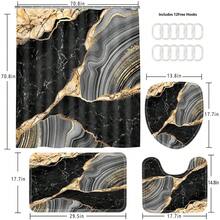 4 Pcs Black Marble Shower Curtain Sets With Rugs Gold Bathroom Sets With Shower Curtain And Rugs Modern Abstract Grey Bathroom Accessories Decor Shower Curtains For Bathroom Toilet Lid Cover{Inchcolor_nameinch:InchGreyBlackinch} - 灰黑色 - 查看 5