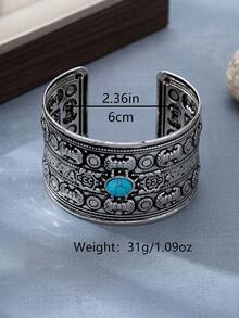 1 Stück modischer, bohemian-vintage, übertrieben antik texturierter asymmetrischer Armband-Anhänger mit eingebettetem blauem Stein, geeignet für Damen für den täglichen Gebrauch, Urlaub und Partys