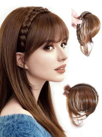 1 st flätat pannband, syntetiskt hår, lugg, huvudbonad, lämplig för kvinnor, lämplig för alla årstider, vardagskläder, frisyrdesign, luggperuk