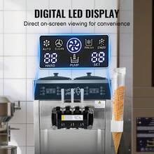 Máquina de helados comercial , rendimiento de 34-44 l/h, máquina de helado suave independiente de 3300 W con 3 sabores, tolva de acero inoxidable de 2 x 9 l, panel LED que permite el uso de un solo cilindro y refrigeración nocturna. - 34-44 l/h - Ver 5
