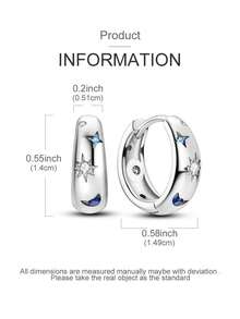 1 Pair Original Design 925 Sterling Silver Hoop Earrings For Women Hypoallergenic Class Style Star Moon Shape Elegance Jewelry Gifts High Quality Cubic Zirconia Fits Daily Party Shopping Festival Banquet Party Wear