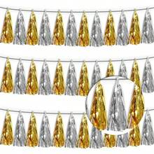 3P Metallic Fringe Tassel Banner Garland Foil Tinsel Streamer Wall Hanging Curtain Backdrop Banner For Parade Floats, Graduation Decorations, Father's Day Party Decoration(Silver)Halloween Christmas New Year - 黃金 銀 - 查看 12