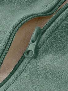 Women's Autumn/Winter Solid Color Fleece Jacket, Lambswool Double-Sided Coral Fleece Zipper Coat, Built-In Pockets, Zipper Pockets, Simple And Sports - Mint Green - View 4