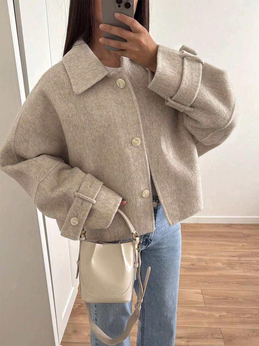 Elegant Loose Fit Women's Winter Jacket Fall - Apricot - View 1