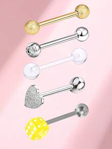 5 Stücke Y2K Zunge Piercingschmuck Set in Bonbonfarben, mit weichen keramischen Kugeln, geeignet für Männer & Frauen als Alltagsschmuck