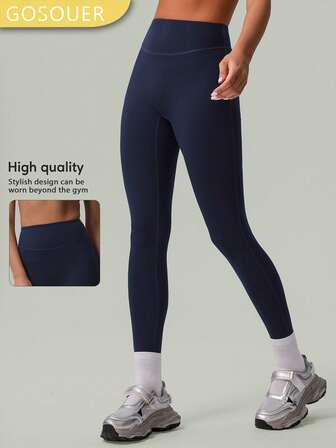 GOSOUER Damen Yoga Sport Leggings mit hoher Taille, eingebauter elastischer Taille, tiefem V-Ausschnitt und Po-Lifting-Effekt