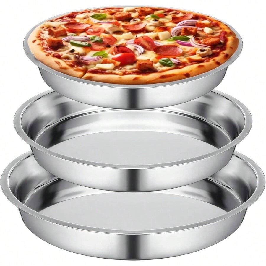 2 Pcs 16 Inch Large Deep Pizza Pans Stainless Steel Pizza Tray Round Oven Tray Rust Proof Reusable Bakeware Cooking Pan Dishwasher  Baking, Serving, And Displaying Cookie Pie