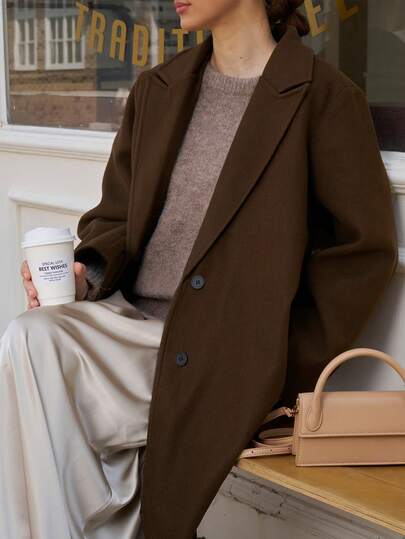 Women's Fashion Casual Elegant Minimalist Lapel Single-Breasted Long Overcoat, Suitable For Daily, Home, And Travel In Autumn/Winter