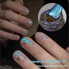 Cat Magnetic Eye Gel Nail Polish, Blue Auroras Cat Magnetic Gel, Mermaid Shiny Effect Pink Soak Off Nail Art Salon Manicure Home Gift 15ml{Inchcolor_nameinch:Inchaurorablueinch} - 極光藍 - 查看 6
