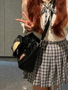 Y2K Vintage Large Capacity Transparent Badge Corn Road Messenger Bag, Fashionable Street Style, Suitable For Women Shopping, Commuting, Gift, Party, Anime Convention, Versatile Shoulder/Crossbody Bag , Gifts For Women , Y2k - Black - View 7