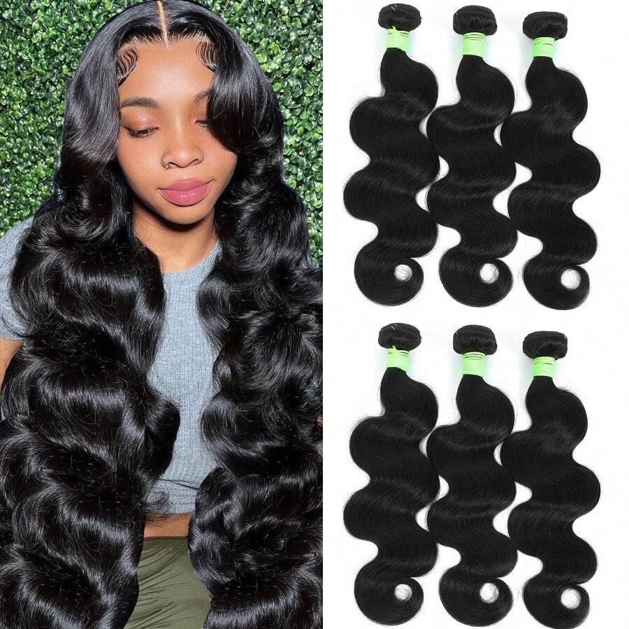 DHuman Hair Bundles Body Wave Bundles Human Hair 16 18 20 Inch 12A Grade 100% Unproced Brazilian Virgin Hair Body Wave 3 Bundles  Real Human Hair Extensions For  Natural Black - 自然黑 - 查看 1