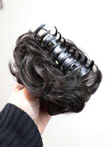 卷曲马尾发夹，波浪卷发髻，蓬松甜甜圈发髻，带夹子的波浪发髻造型工具，适合扎马尾辫，日常及派对发饰 - 黑色 - 查看 7