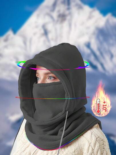 1pc Unisex Solid Color Fleece Balaclava Mask - Winter Fall Cold-Proof Adjustable Neck & Face Protection Hat