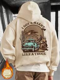 קפוצ'ון קז'ואל לגברים עם הדפס משאית אמריקאי מערבי בסגנון וינטג', סתיו/חורף