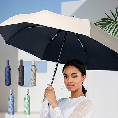 مظلة آلية للفتح/الإغلاق مقاومة للرياح للرجال والنساء - مقاومة للرياح بقوة، قابلة للطي مدمجة مع مقبض إرجونومي، أضلاع معززة وبناء قوي، للسفر والتنقل
