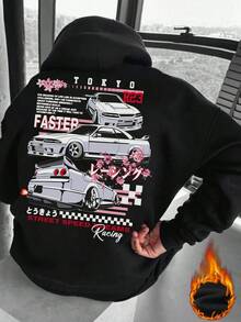 GRDR Men's Casual Loose Fit Car Graphic Printed Fleece Lined Hoodie Sweatshirt, Autumn/Winter - Black - View 4