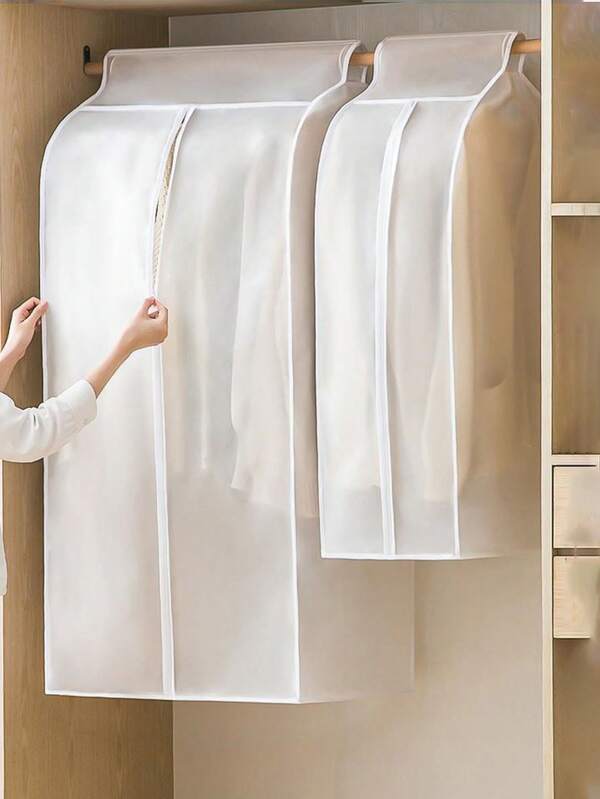 1pc White EVA Garment Dust Cover With Zipper, Lightweight Hanging Clothes Protector For Bedroom, Office, Closet, And Dorm Space-Saving Storage Bag, Hand Or Dry Clean Only, Wardrobe Protector | Zippered Clothing Bag | Easy Access Storage, Clothes Organizer Storage