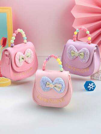 1pc Girls' PU Butterfly Beaded Handbag, Shoulder Bag, Suitable For Outings, Birthday Gift, Holiday Gift