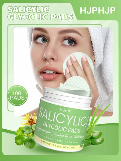HJPHJP 100Pads-Salicylic Glycolic Pads, Salicylic Acid Pads, Glycolic Acid, Containing Plant Ingredients, Cleanses And Oil-Control, Exfoliate, Smooth The Skin, And Brighten The Complexion, Tend Skin, Suitable For Daily Skin Care Preparations