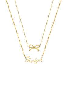 Collier en acier inoxydable personnalisé à double couche avec nœud papillon minimaliste et mignon. Nouveau collier bohème créatif avec nœud papillon. Parfait pour l'anniversaire, le mariage, l'anniversaire, la remise des diplômes, la fête des mères, la Saint-Valentin, le port quotidien. Collier de mode personnalisé avec texte pour l'anniversaire, la remise des diplômes, la fête