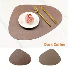 Manteles Individuales de cuero PU, posavasos de café impermeables, manteles de cocina, fáciles de limpiar, manteles de mesa de comedor de cocina sin arrugas SJ7I - Café oscuro - Ver 2