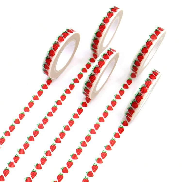 1 Rollo/2 Rollos/3 Rollos/4 Rollos de cinta washi de la serie Fresa, fácil de rasgar y escribir, adecuada para diarios, álbumes de fotos, planificadores y decoración de embalajes, de vuelta a la escuela - Multicolor - Añade 1
