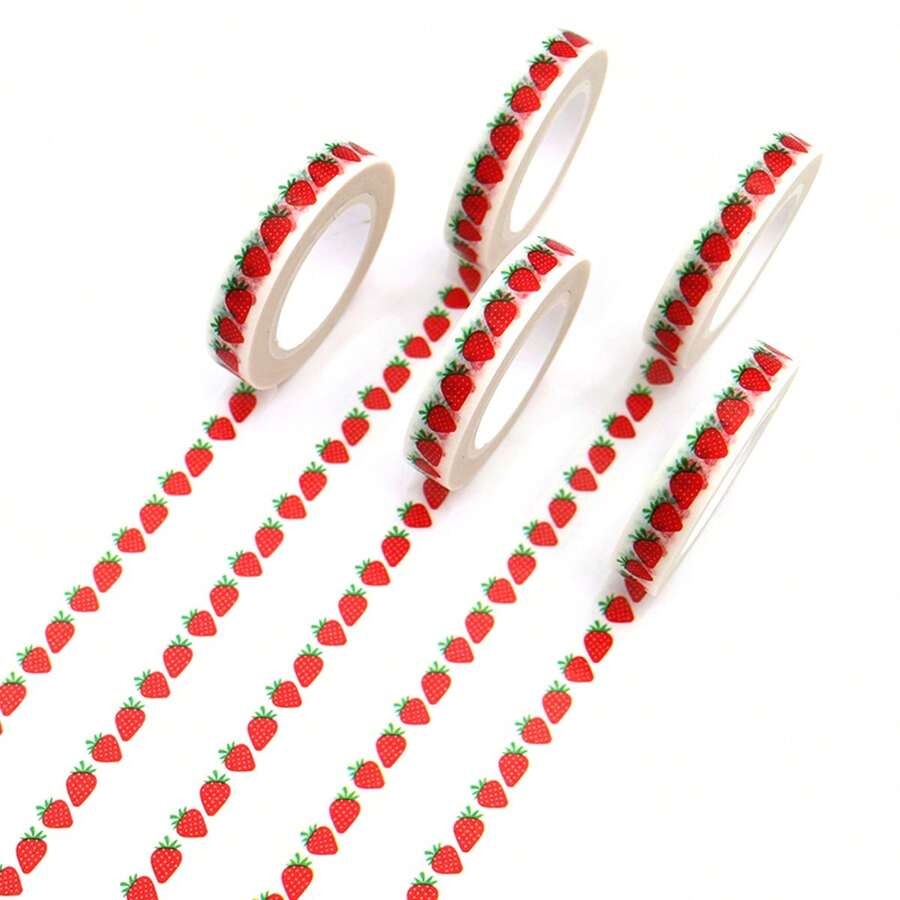 1 Cuộn/2 Cuộn/3 Cuộn/4 Cuộn Băng Keo Washi Strawberry Series, Dễ Xé Và Viết, Thích Hợp Cho Nhật Ký, Album Ảnh, Lịch Và Trang Trí Bao Bì Trở Lại Trường Học