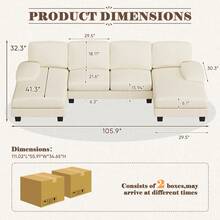 Sectional Couches For Living Room, U Shaped Couch With Chenille Fabric, 4 Seat Modern Sofa With Double Chaise For Apartment And Small Space - 白色 - 查看 6