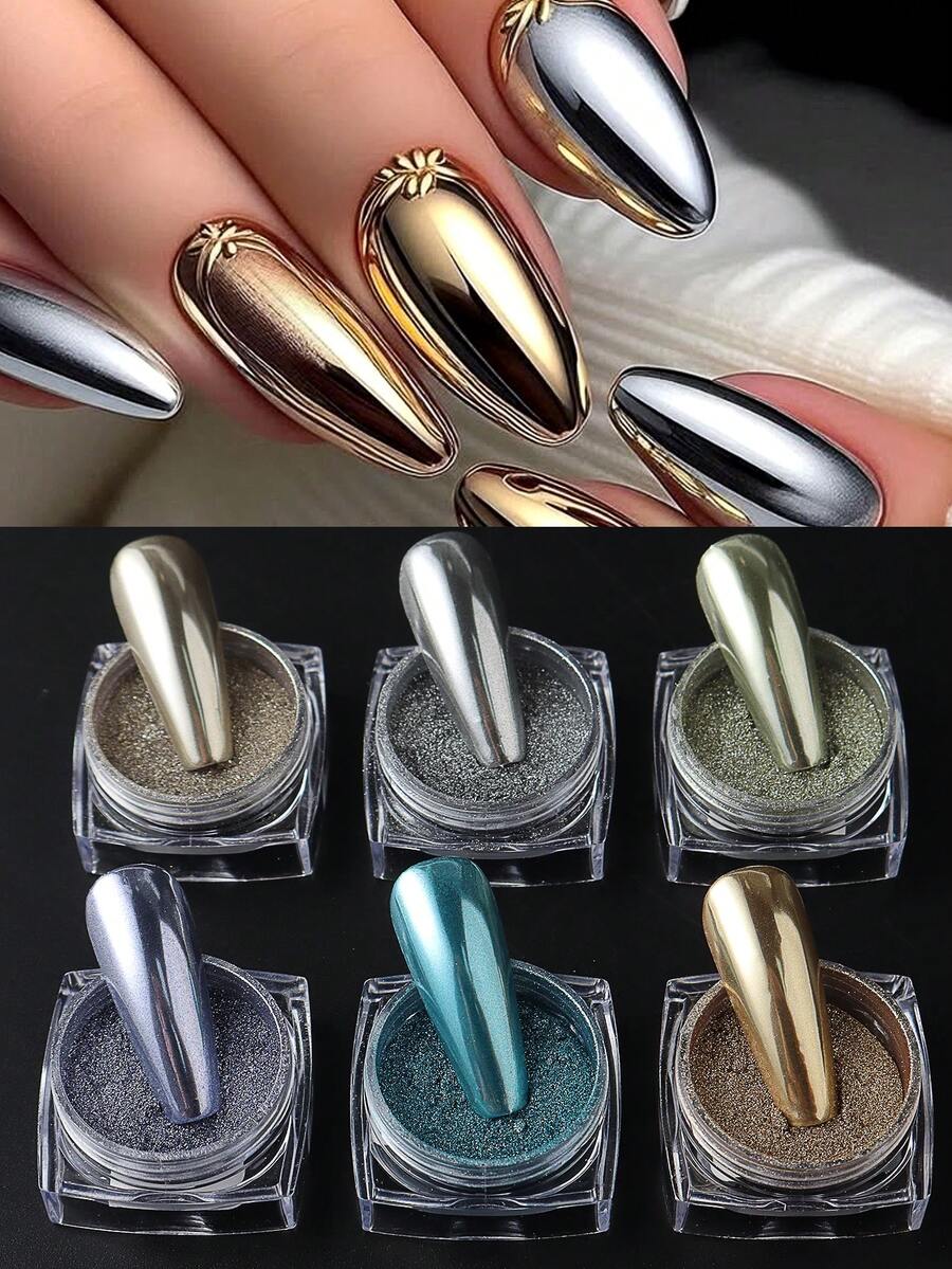 Polvo de uñas cromado, pigmento con efecto espejo metálico, polvo glitter espejo metálico para decoración de uñas, kit de manicura
