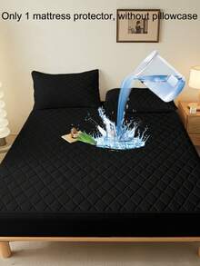 1pc Skin-Friendly Breathable Soft Comfortable Diagonal Plaid Pure Black Pattern Quilted Mattress Protector, Bedroom Solid Color Moisture-Wicking Mattress Cover, Mattress Pad, Mattress Protector, Encasement, Protects Mattress, Bedding (Pillow Case Not Included) - Black - View 2