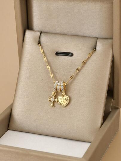 1pc Fashionable Cubic Zirconia Geometric Stainless Steel Necklace For Women, Suitable For Daily Wear, Featuring Starfish, Shell, Footprint, 8-Petal Flower, Butterfly, Lotus, 8-Pointed Star, Sunflower, Coin Badge, Gold-Tone Jewelry, High-Quality Gold-Plated Necklace, Women's Gold Accessories, Halloween Gift, Christmas Gift