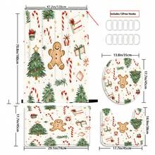 1/3/4pcs Wite Gingerbread For Man Christmas Tree Crutch Candy Shower Curtain Bathroom Set, Waterproof And Wear-Resistant Accessories,With 12 Hooks - Includes Toilet Seat Cover, Bath Mats, And Rugs - Non-Slip Polyester Fabric - Washable - Perfect For Holiday Decor,Home/Bedroom/House/Western Decor, - Multicolor - View 18