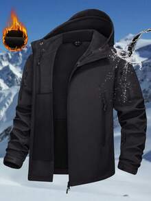 Men's Winter Softshell Fleece Lined Jacket Thermal Water Repellent Outdoor Removeable Hood Tactical Coats Hiking Camping Outwear Windbreaker With Multi Zipper Pockets