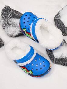 1 Paar Jungen Cartoon Dinosaurier Thermisch gefütterte, warme und bequeme Lässig Slip-On Hausschuhe, geeignet für den Winter, Blau - Königsblau - Übersicht 2