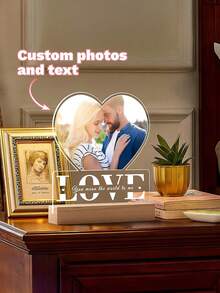 Personalized Custom Picture Frames With LED Night Light Christmas Gifts New Year Acrylic Heart Plaque Wooden Stand Table Lamp Customized Photo, Mother's Day Anniversary Birthday, Unique Gift For Couples, Girlfriend, Boyfriend, Family, And Friends - Perfect For Christmas, Birthday, Anniversary, And Romantic Occasions, Personalized Gifts ,Urban Gala ,Fashion Decor - Multicolor - View 17