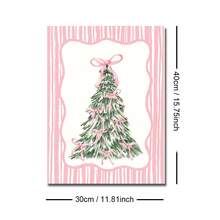 1幅粉色条纹蝴蝶结圣诞树帆布海报（带框/不带框），温馨冬季圣诞假日墙面艺术印刷品，简约少女风房间美学装饰，可爱画作，适用于公寓、客厅、卧室、现代家居装饰 - 彩色 - 查看 9