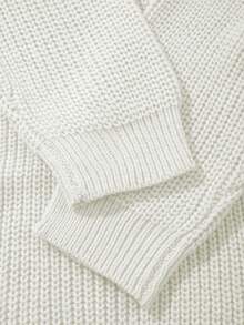 Women's Simple Ribbed Solid Color Casual Korean Textured Commuter Loose Versatile Stand Collar Zipper Half-Placket Pullover Long Sleeve Sweater, Spring/Autumn/Winter White - White - View 9