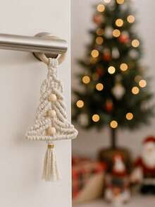 1pc Christmas Macrame Tree Ornament Set, Multi-Color Handwoven Christmas Ornaments With Wooden Rings, Wooden Beads And Tassels, Christmas Tree Holiday Doorknob Hanger, Holiday Home Decor, Christmas Party Decorations, Mantel Decorations Christmas Decorations Room Decor Winter