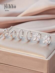 Hihho 3 Paar/Set elegante Blumen- & Blatt-Zirkonia-Ohrstecker, klassisches Design minimalistischer Luxus-Ohrringset, geeignet für tägliches Layering oder einzelnes Tragen, perfektes Geschenk für Freunde - Silber - Übersicht 3