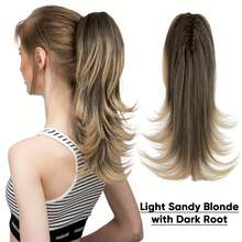 14Inch Long Curly Wave Claw Ponytail Clip In Hair Extensions Pony Tail Hairpiece For Women Hair Accessories Synthetic Hair - Light Sandy Blonde With Dark - View 9